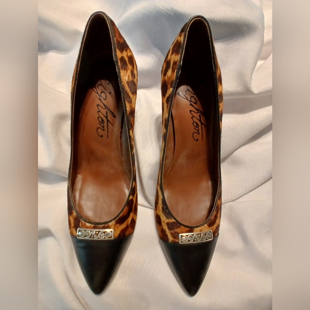 Brighton Leopard-Pattern Pointed Toe Pumps with Black Caps